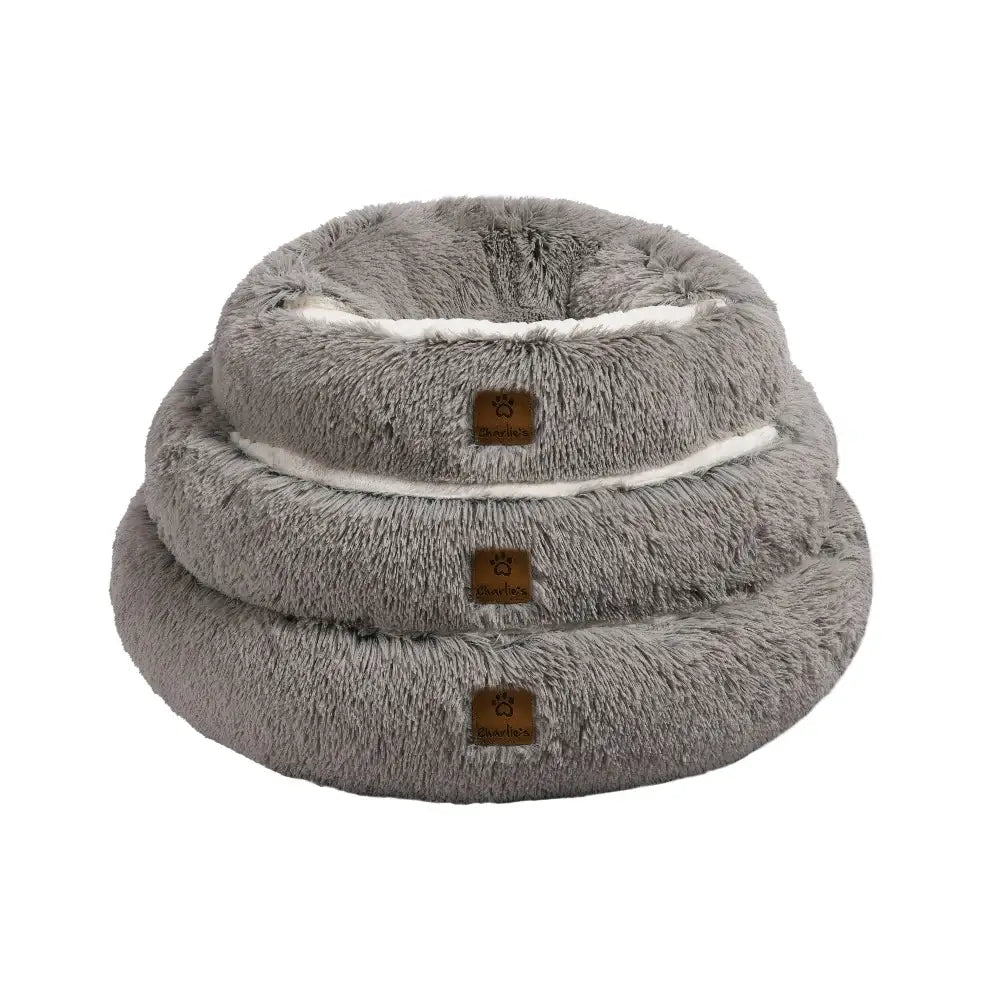 Charlie's - Snookie Hooded Pet Bed - Faux Fur - Grey