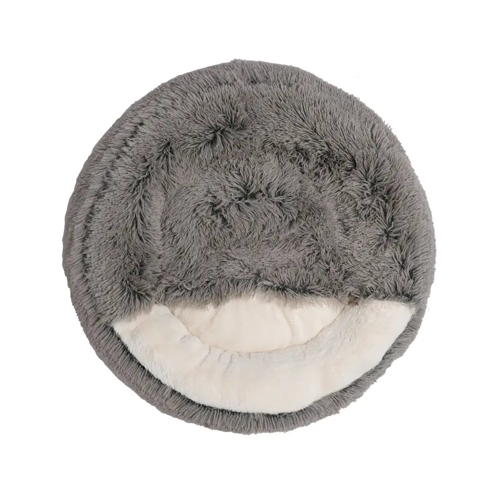 Charlie's - Snookie Hooded Pet Bed - Faux Fur - Grey