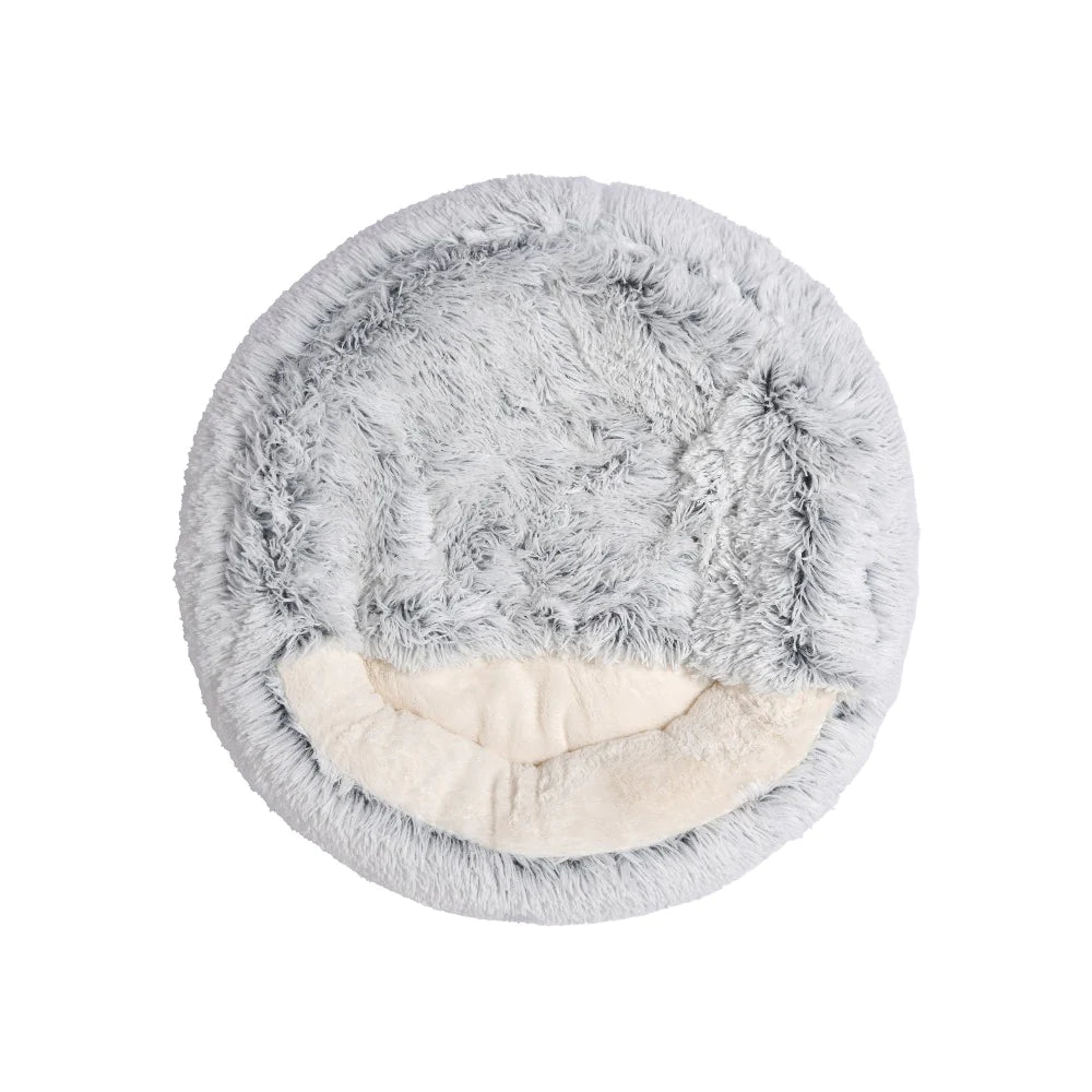 Charlie's - Snookie Hooded Pet Bed - Faux Fur - Arctic White