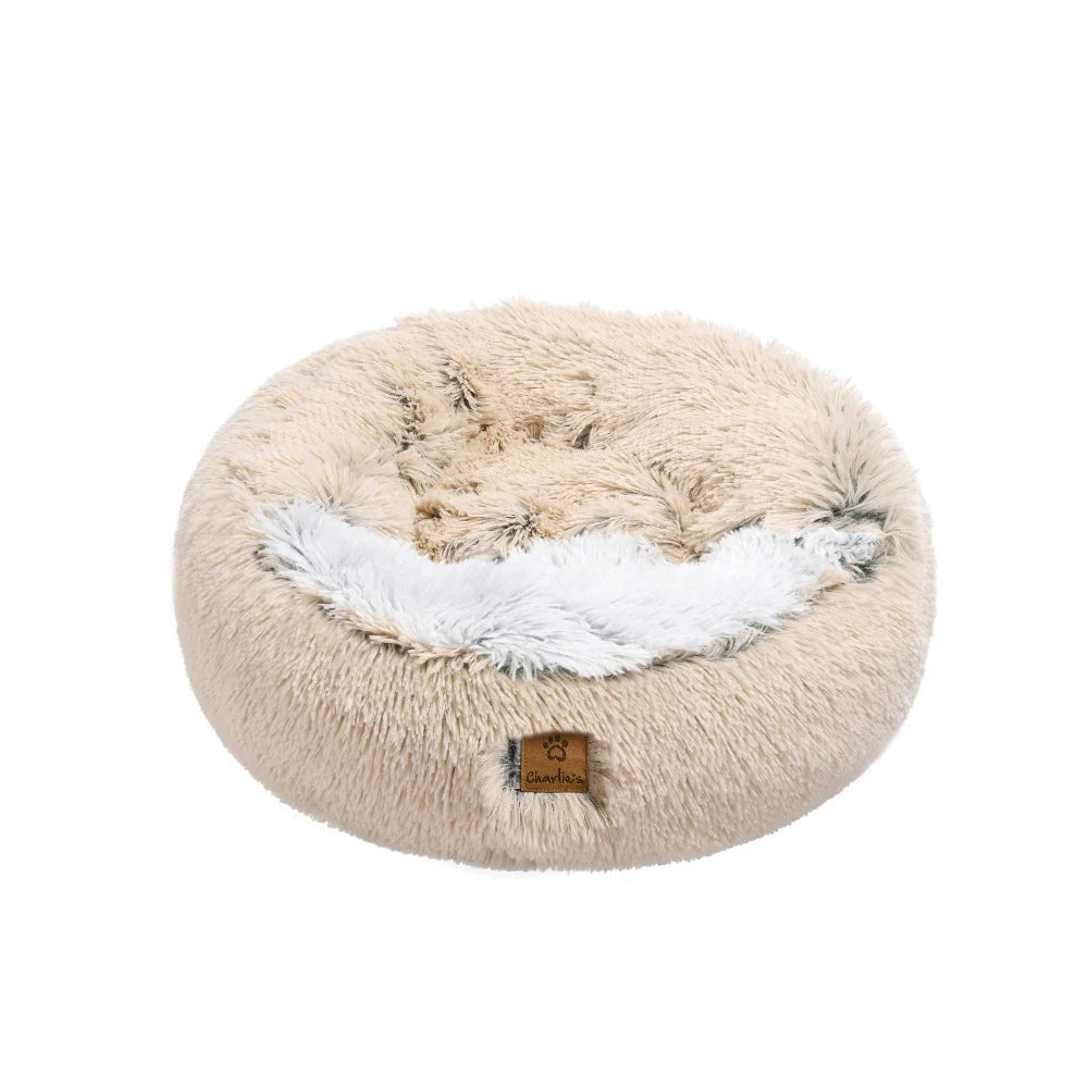 Charlie's - Snookie Hooded Pet Bed - Faux Fur - Cream